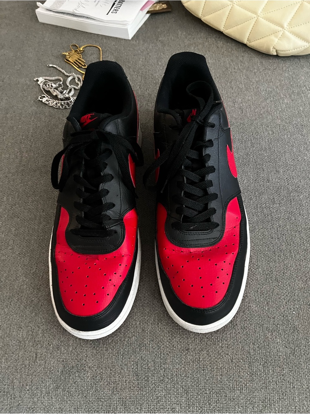 Men's Nike Court Vision Low Black and Red Low-Top Sneakers Size 15